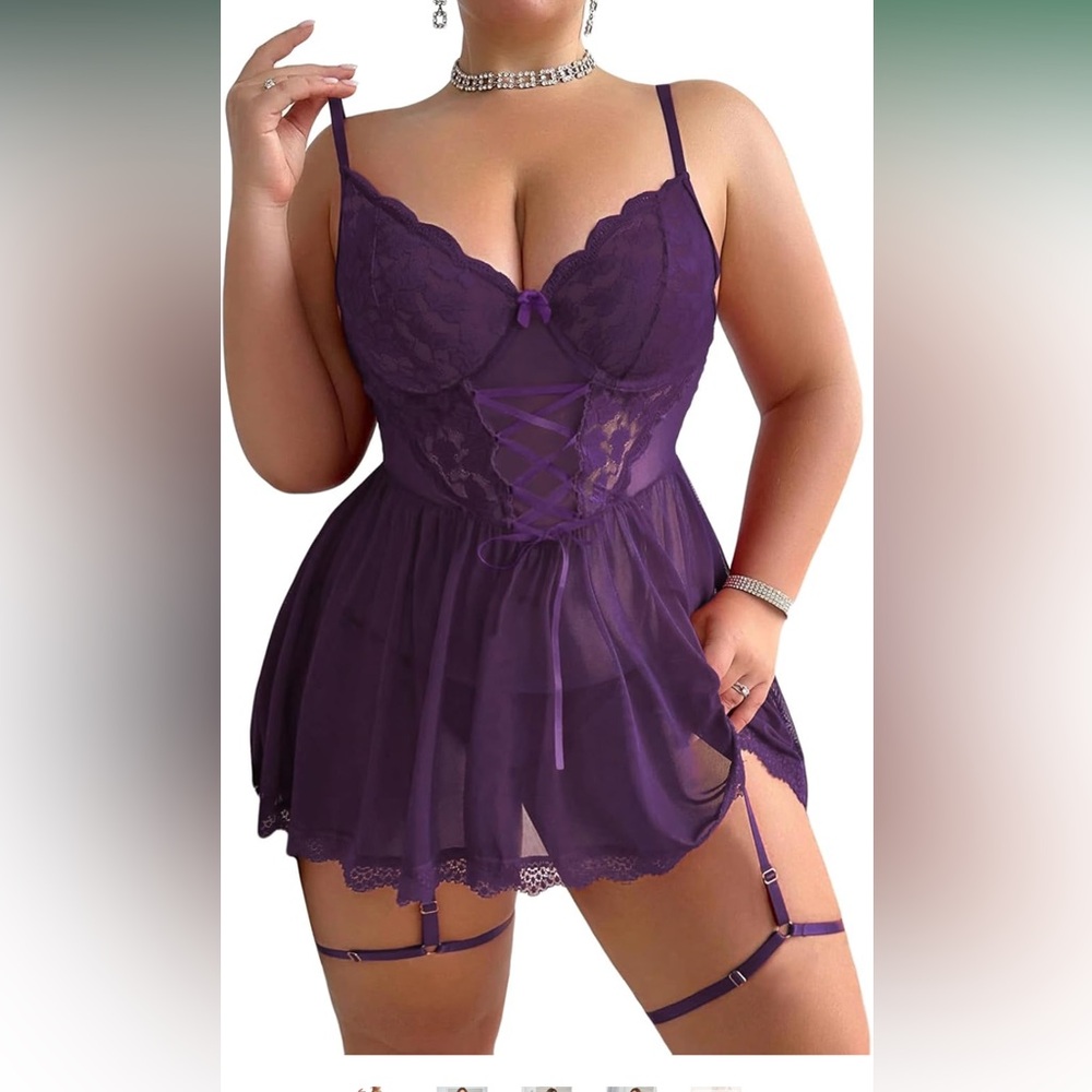 Elegant Purple Lace Babydoll Lingerie